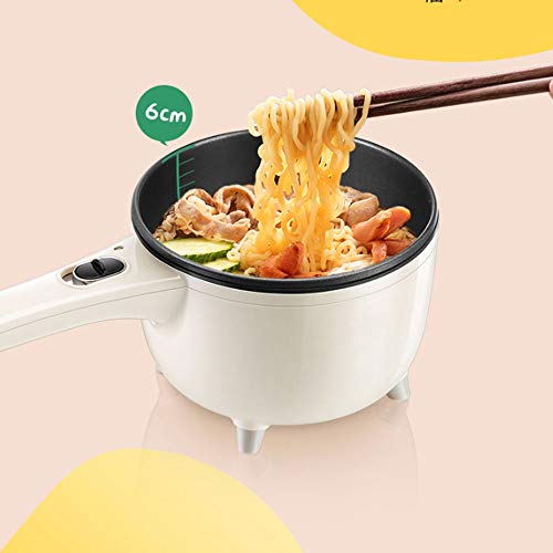 KIJHO Antiadherente Sartén, Rápido Fideos Cocina, eléctrico Hot Pot, 1L Mini Pot for bistec, Huevo, arroz Frito, Ramen, harina de Avena, Sopa con Control de Temperatura, Beige