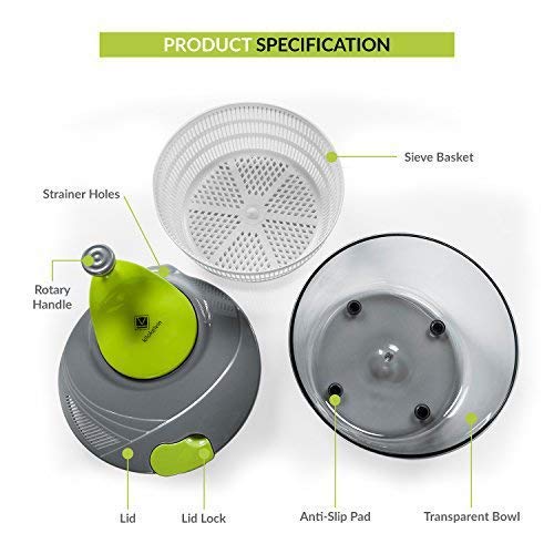Kilokelvin El plastico Spinner de ensalada de cocina 4 Litros Secador rápido de verduras-Libre de BPA