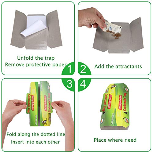 Kimimara Cucaracha Trampas, 12 Pcs Trampas para cucarachas con Cebo Incluido, para el Control de Plagas en el Hogar Matar Cucarachas Hormigas Arañas y Otros Insectos