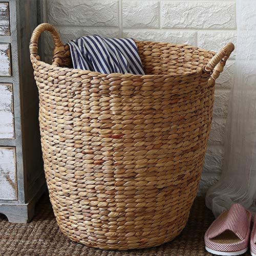Kimmyer Esenciales para el hogar Grande, Canasta de Almacenamiento de Jacinto de Agua Natural con Asas Trenzadas, Contenedor de Almacenamiento, Canasta, Artesanía y Manualidades, Beige