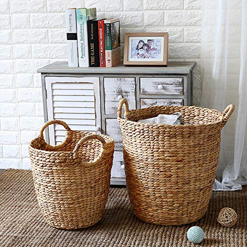 Kimmyer Esenciales para el hogar Grande, Canasta de Almacenamiento de Jacinto de Agua Natural con Asas Trenzadas, Contenedor de Almacenamiento, Canasta, Artesanía y Manualidades, Beige