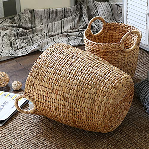 Kimmyer Esenciales para el hogar Grande, Canasta de Almacenamiento de Jacinto de Agua Natural con Asas Trenzadas, Contenedor de Almacenamiento, Canasta, Artesanía y Manualidades, Beige