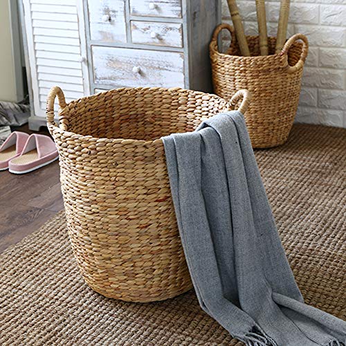 Kimmyer Esenciales para el hogar Grande, Canasta de Almacenamiento de Jacinto de Agua Natural con Asas Trenzadas, Contenedor de Almacenamiento, Canasta, Artesanía y Manualidades, Beige