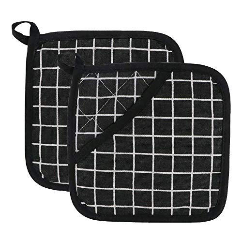 KINDPMA 2pcs Agarradores Horno de Algodón y Lienzo Resistentes al Calor Posavasos Dobles Agarraderas Horno Almohadillas Posavasos para cocinar Hornear Asar Barbacoa Microondas