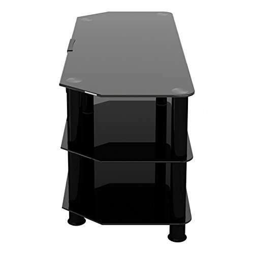 King Mesas de TV de Cristal, de Cristal Negro Gabinete Mueble Plataforme de TV, Cable Gestión, LCD, LED, HD, curvado, 4K, 32" 35" 37" 39" 40" 42" 45" 47" 50" 52" 55", peso máximo 45kg