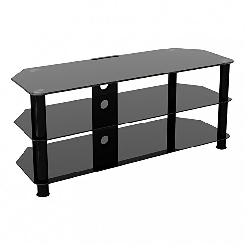 King Mesas de TV de Cristal, de Cristal Negro Gabinete Mueble Plataforme de TV, Cable Gestión, LCD, LED, HD, curvado, 4K, 32" 35" 37" 39" 40" 42" 45" 47" 50" 52" 55", peso máximo 45kg