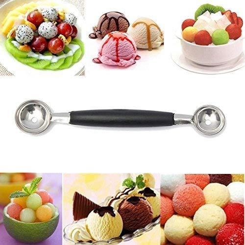 Kingken - Cuchara de postre de melón de doble cabeza, para frutas, helado, crema