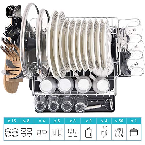 Kingrack XXXL escurreplatos 2 niveles,rejilla de secado de platos de 304 acero inoxidable con soporte para cubiertos,soporte para copa de vino,portavasos, rejilla para tablas de cortar para cocina