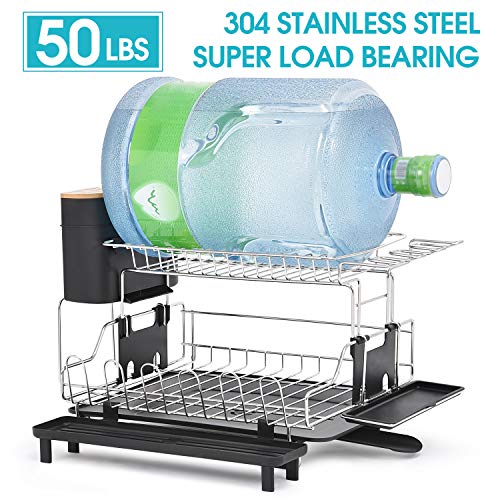 Kingrack XXXL escurreplatos 2 niveles,rejilla de secado de platos de 304 acero inoxidable con soporte para cubiertos,soporte para copa de vino,portavasos, rejilla para tablas de cortar para cocina