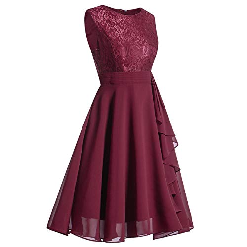 Kinlene Vestido de Mujer - Vestido de Fiesta de Noche Casual Swing Dress Elegantes de Noche Vestido Encaje sin Mangas Floral de la Vendimia de Las Mujeres (Rojo, XL)