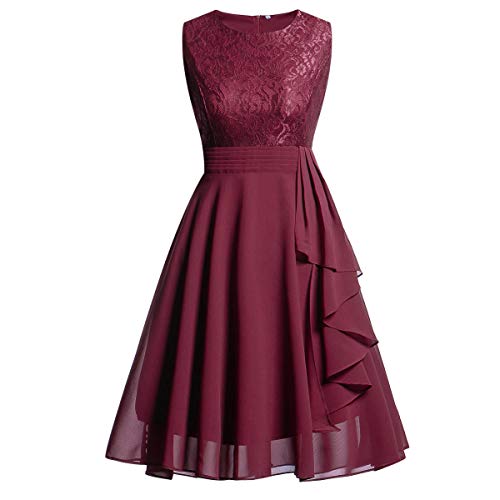 Kinlene Vestido de Mujer - Vestido de Fiesta de Noche Casual Swing Dress Elegantes de Noche Vestido Encaje sin Mangas Floral de la Vendimia de Las Mujeres (Rojo, XL)