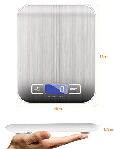 KINLO Función Tara Mini Básculas de Cocina 【Ofer.ta Limitada】 de Acero Inoxidable 1g a 10kg con LCD Pantalla Electrónica Inteligente Impermable Balanza Electrónica Escala de Comida