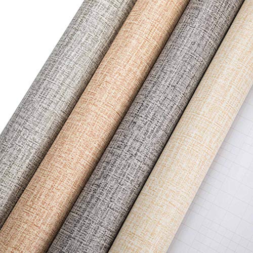 KINLO Imagen Tela de Lino Papel Pintado Adhesivo Impermeable, Pegatina Autoadhesiva de PVC para Decorar Pared Muebles Aparador Habitación, a Prueba de Agua de Moho, 0.61 * 5M per Rollo