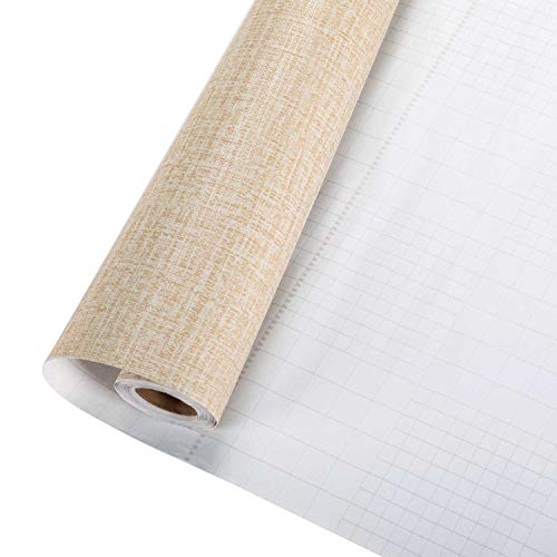 KINLO Imagen Tela de Lino Papel Pintado Adhesivo Impermeable, Pegatina Autoadhesiva de PVC para Decorar Pared Muebles Aparador Habitación, a Prueba de Agua de Moho, 0.61 * 5M per Rollo