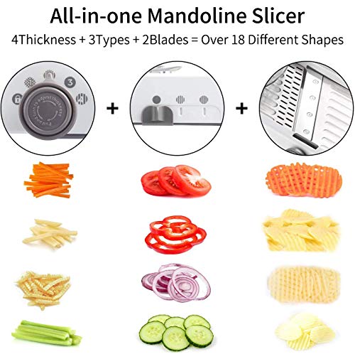 Kintty Cortadora Mandolina, Mandolina Cortadora de Verduras Ajustable 3 en 1, Cortador Julienne Slicer para Alimentos, Frutas y Verduras