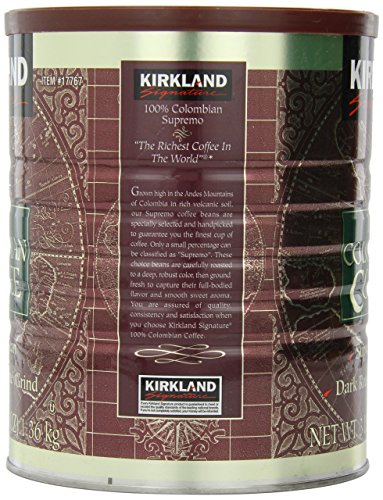 Kirkland Signature 100% Colombian Filter Coffee Supremo Bean Dark Roast Fine Grind 1.36kg