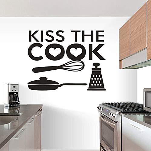 Kiss Chef vinilo pared calcomanía hogar cocina restaurante pared pegatina sartén herramienta de cocina pintura de pared Art Deco pegatina de pared otro color 57x44cm