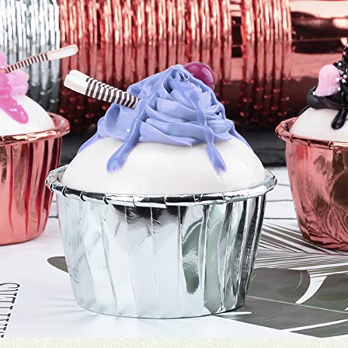 Kissral 150 Pcs Papel de Aluminio para Cupcakes, Moldes Mini Magdalenas, para Hornear Magdalenas, Fiesta de Bodas, Cumpleaños, Color Dorado, Plateado y Oro Rosa