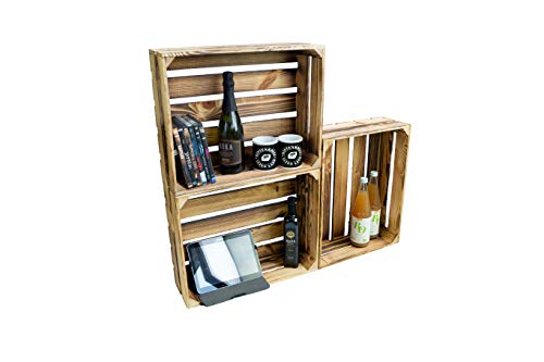 Kistenkolli Altes Land Plano flambeados/flameadas Caja de Frutas Helga ca 60x40x21cm / Cajas de Manzana Cajas de Vino Stiehe Obtener Caja del Estante - Natural, 3 Stück