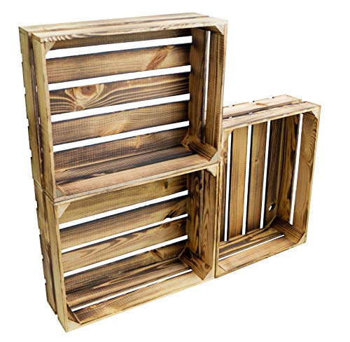 Kistenkolli Altes Land Plano flambeados/flameadas Caja de Frutas Helga ca 60x40x21cm / Cajas de Manzana Cajas de Vino Stiehe Obtener Caja del Estante - Natural, 3 Stück
