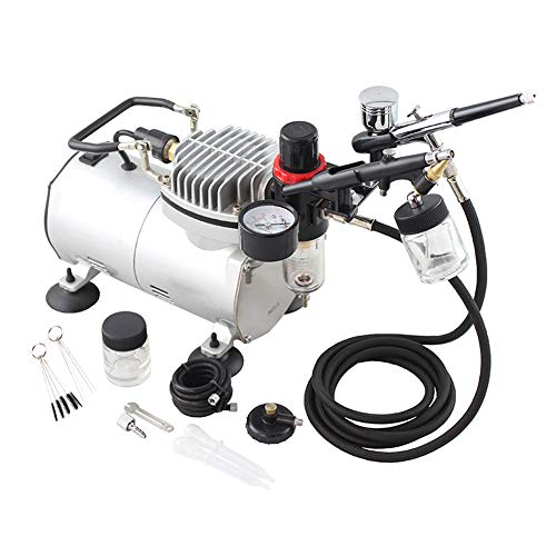 kit aerografo con compresor profesional,1/5HP Compresor de Aire con 2 aerógrafos 0.3mm Acción dual Gravity Feed, Aerógrafo de acción simple de 0.8 mmn