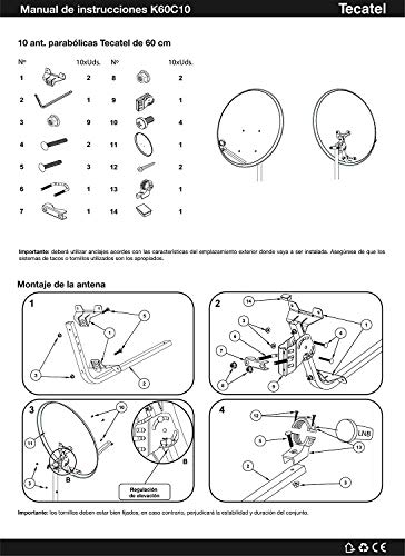 Kit Antena PARABOLICA 60cm Marca Tecatel + Soporte Pared + Rollo 20m TELEVES + LNB Universal