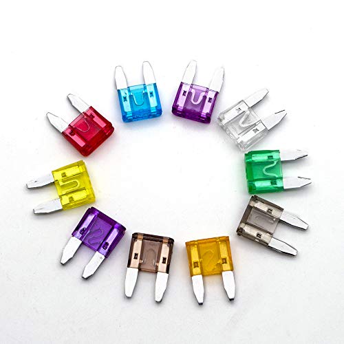 Kit de 100pcs Mini Fusibles Planos Mezclado (2A 3A 5A 7.5A 10A 15A 20A 25A 30A 35A) con 5pcs Portafusible con Hilo In-Line, Cuchilla Estilo Adaptador Cable Fusible, Add-A-Circuit Fusible Titular