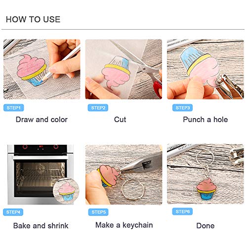 Kit de 198 piezas de plástico retráctil Auihiay incluye 20 hojas de papel de arte encogido, perforador, llaveros accesorios y lápices para manualidades creativas