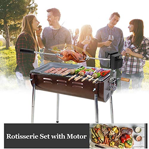 Kit de asador, Kit de asador eléctrico Universal de Acero Inoxidable para Barbacoa, Juego de asador con Motor, Varilla de Asar y Tenedor para Asar incluidos