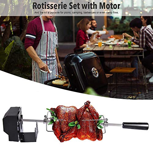 Kit de asador, Kit de asador eléctrico Universal de Acero Inoxidable para Barbacoa, Juego de asador con Motor, Varilla de Asar y Tenedor para Asar incluidos