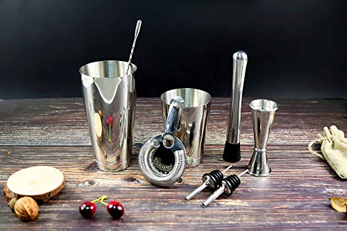 Kit de camarero SKYFISH: juego de herramientas de barra de 8 piezas con soporte de acero inoxidable, kit de barman perfecto para el hogar y conjunto de coctelera Martini.