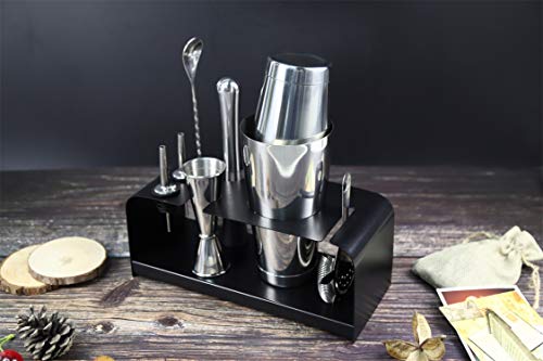 Kit de camarero SKYFISH: juego de herramientas de barra de 8 piezas con soporte de acero inoxidable, kit de barman perfecto para el hogar y conjunto de coctelera Martini.