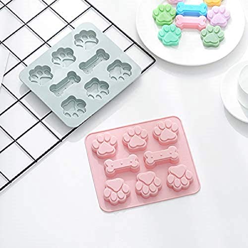Kit de fabricación de moldes de silicona para hornear, molde de silicona de hueso de pata de perro de 8 cavidades, rejilla de caramelo de roca reutilizable 2 en 1, moldes de chocolate rosa y gris