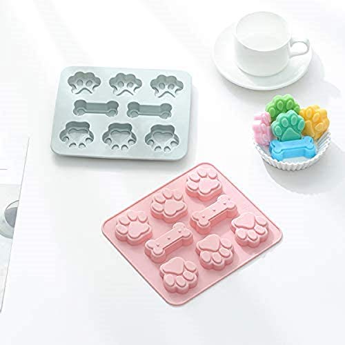 Kit de fabricación de moldes de silicona para hornear, molde de silicona de hueso de pata de perro de 8 cavidades, rejilla de caramelo de roca reutilizable 2 en 1, moldes de chocolate rosa y gris