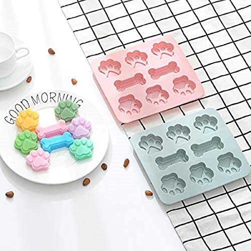 Kit de fabricación de moldes de silicona para hornear, molde de silicona de hueso de pata de perro de 8 cavidades, rejilla de caramelo de roca reutilizable 2 en 1, moldes de chocolate rosa y gris
