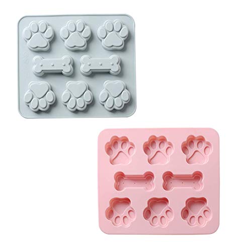 Kit de fabricación de moldes de silicona para hornear, molde de silicona de hueso de pata de perro de 8 cavidades, rejilla de caramelo de roca reutilizable 2 en 1, moldes de chocolate rosa y gris