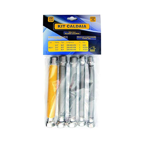 KIT DE LATIGUILLOS FLEXIBLE EXTENSIBLE AGUA GAS ACERO INOXIDABLE CALDERA COCINA BAÑO -