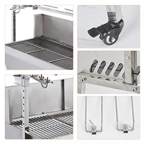 Kit de Parrilla eléctrica automática para Barbacoa BBQ Electrico Rotisserie Kit en Carbón para Acampar al Aire Libre Kit de asador Automatico Acero Inoxidable Altura Ajustable 15 W 50-70 kg