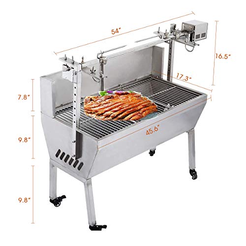 Kit de Parrilla eléctrica automática para Barbacoa BBQ Electrico Rotisserie Kit en Carbón para Acampar al Aire Libre Kit de asador Automatico Acero Inoxidable Altura Ajustable 15 W 50-70 kg