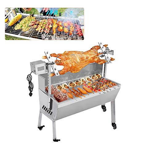 Kit de Parrilla eléctrica automática para Barbacoa BBQ Electrico Rotisserie Kit en Carbón para Acampar al Aire Libre Kit de asador Automatico Acero Inoxidable Altura Ajustable 15 W 50-70 kg