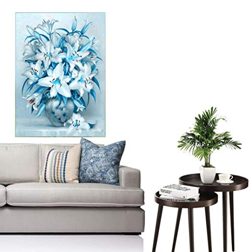 Kit de pintura de diamantes 5D por número, DIY 5d diamond painting，Cuadros punto de cruz kit Bordado Mosaico para la decoración del hogar con Herramientas Accesorios (30 x 40 cm), Flor de lirio