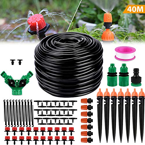 Kit de Riego por Goteo - 40m 1/4" Micro Sistema de Riego por Bricolaje para Jardín, Kit de Goteo para Riego de Tubos para Plantas de Invernadero, Cama de Flores, Patio, Césped