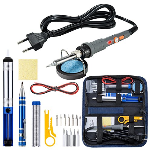 Kit de Soldadura 21 en 1, VicTsing 60W Soldador Electrónica de Estaño con un Destornillador y Pelacables,Interruptor On/Off, Soporte en Forma de S, 5pcs Puntas, Temperatura Ajustable, Indicador LED