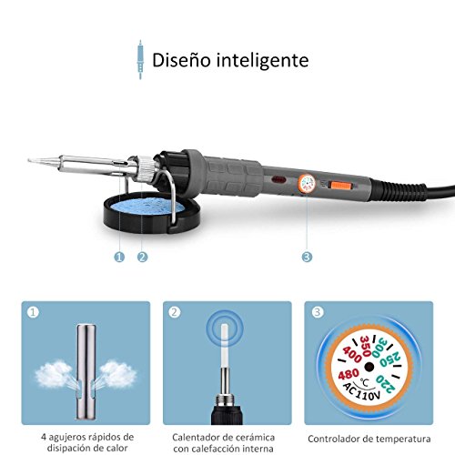 Kit de Soldadura 21 en 1, VicTsing 60W Soldador Electrónica de Estaño con un Destornillador y Pelacables,Interruptor On/Off, Soporte en Forma de S, 5pcs Puntas, Temperatura Ajustable, Indicador LED