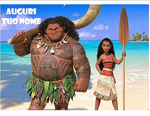 Kit N° 9 Cdc para fiestas: 1 Oblea para tarta personalizada, con diseño de Vaiana de Disney (Moana), en tamaño A4 de 210 × 297 mm