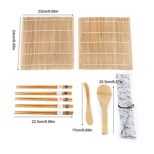 Kit para hacer sushi Estera de sushi que incluye 2 alfombrillas para laminar de sushi 5 pares de palillos 1 paleta 1 esparcidor