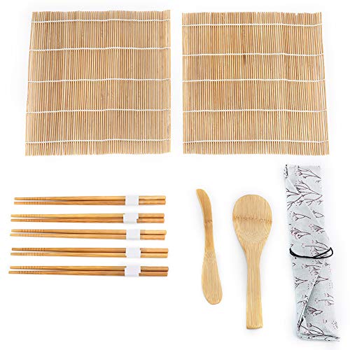 Kit para hacer sushi Estera de sushi que incluye 2 alfombrillas para laminar de sushi 5 pares de palillos 1 paleta 1 esparcidor