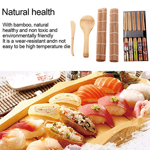 kit para hacer sushi, juego de tapetes de sushi de bambú totalmente natural que incluye 2 tapetes para sushi, 5 pares de palillos de colores, 1 paleta, 1 esparcidor