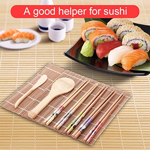 kit para hacer sushi, juego de tapetes de sushi de bambú totalmente natural que incluye 2 tapetes para sushi, 5 pares de palillos de colores, 1 paleta, 1 esparcidor