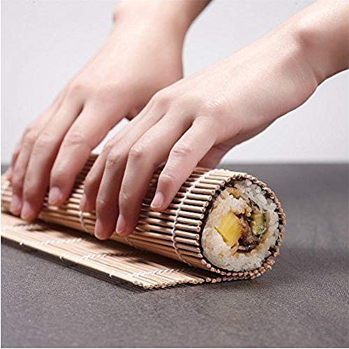 kit para hacer sushi, juego de tapetes de sushi de bambú totalmente natural que incluye 2 tapetes para sushi, 5 pares de palillos de colores, 1 paleta, 1 esparcidor